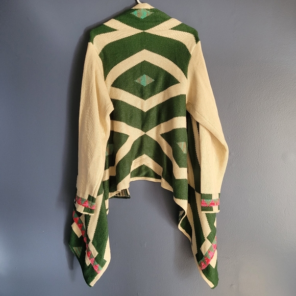 B Sharp Mohair Blend Colorful Aztec Tribal Print Poncho Cardigan Sweater Sz L - Picture 2 of 8